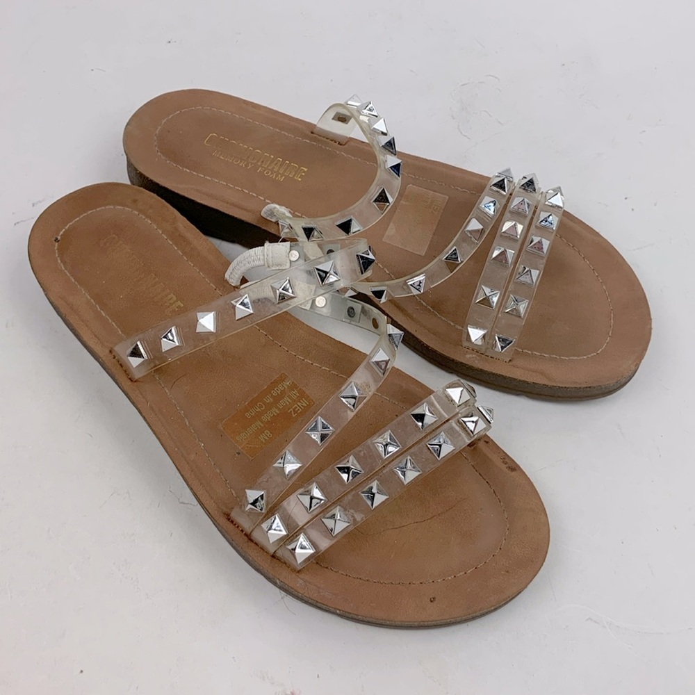 Cushionaire Jelly Stud Sandals 8 Tan clear straps Cushioned